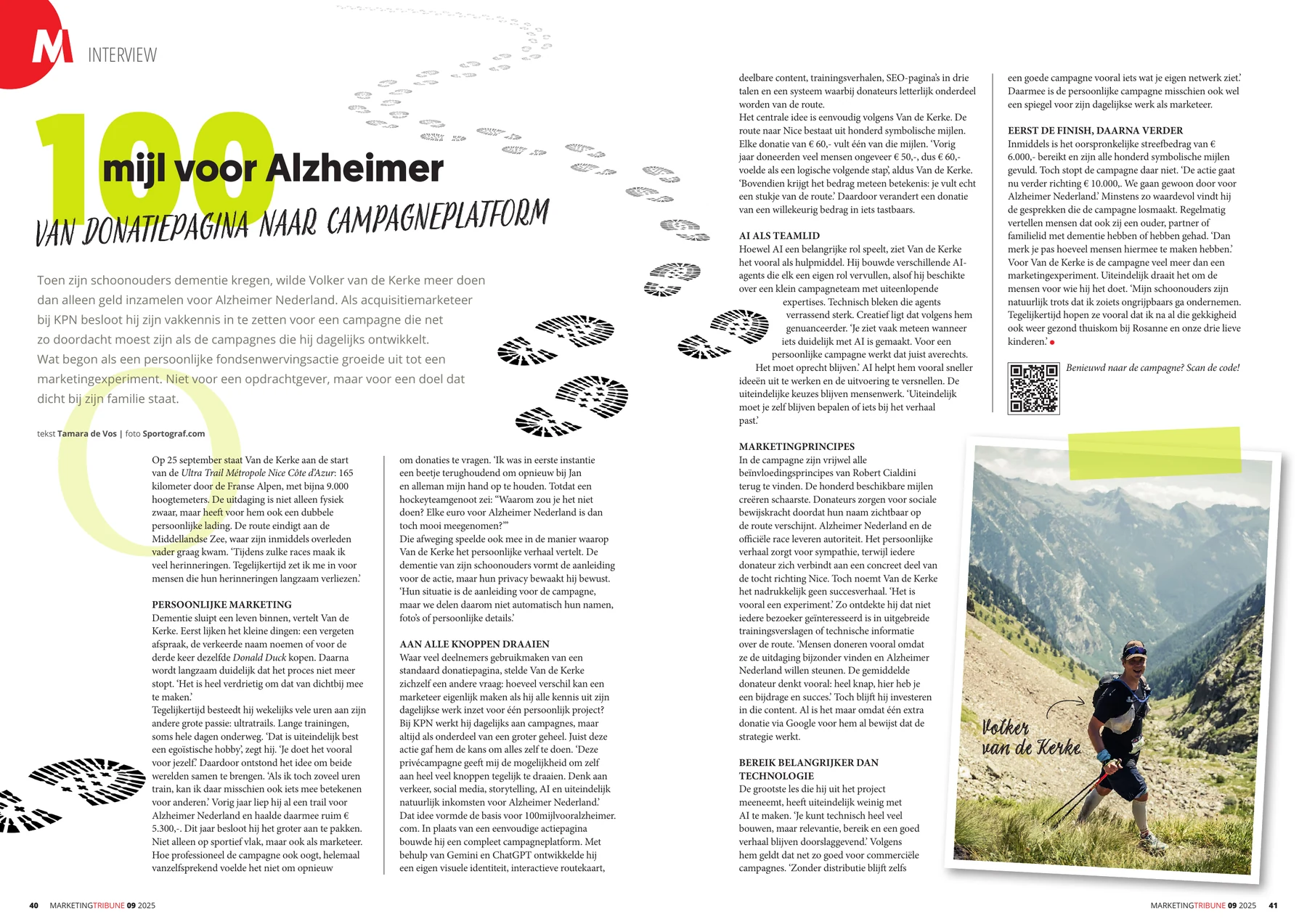 Spread uit MarketingTribune van het interview 100 mijl voor Alzheimer